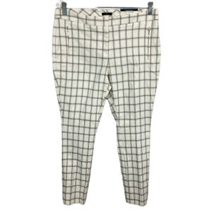 NWT‎ Worthington Pants Womens Sz 8 Ivory Black Windowpane Plaid Ankle Stretch